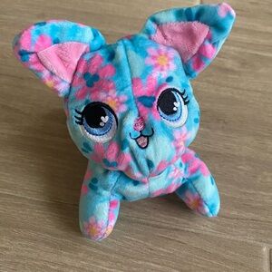 Sunny Days Entertainment Floral Bule and Pink Cat Plush Toy with Big Eyes